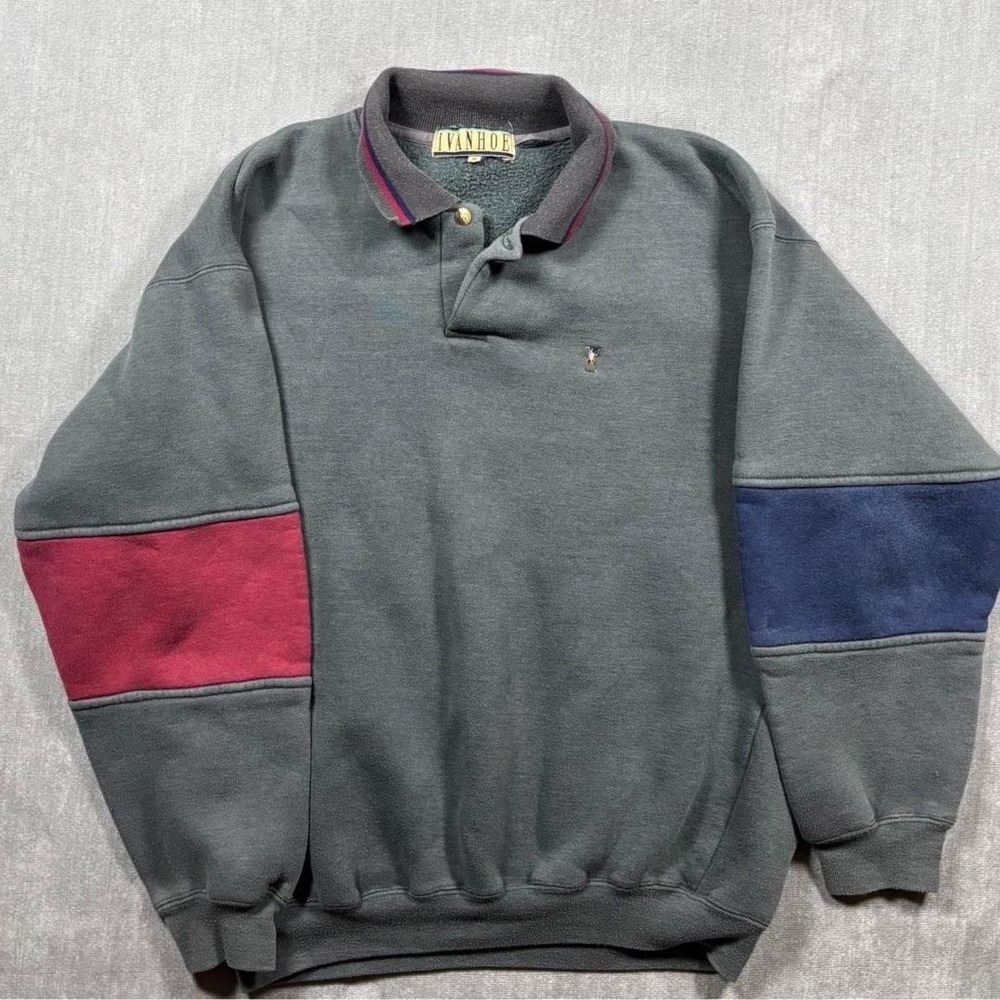 Ivanhoe vintage grey and burgundy collared sweatshirt